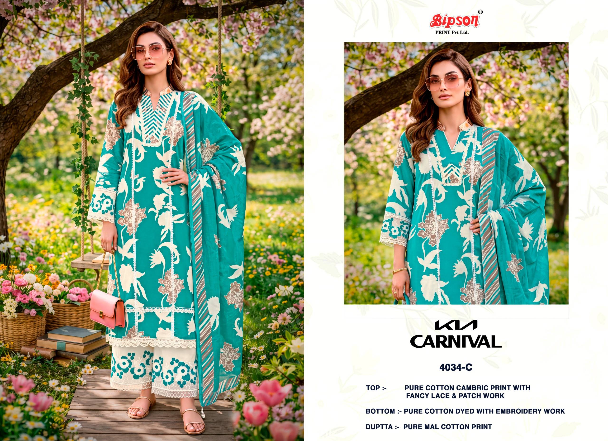 KIA CARNIVAL - 4034 Series By BIPSON PRINTS Stylish Beautiful Colourful Pure Cotton Cambric Dresses At Wholesale Price